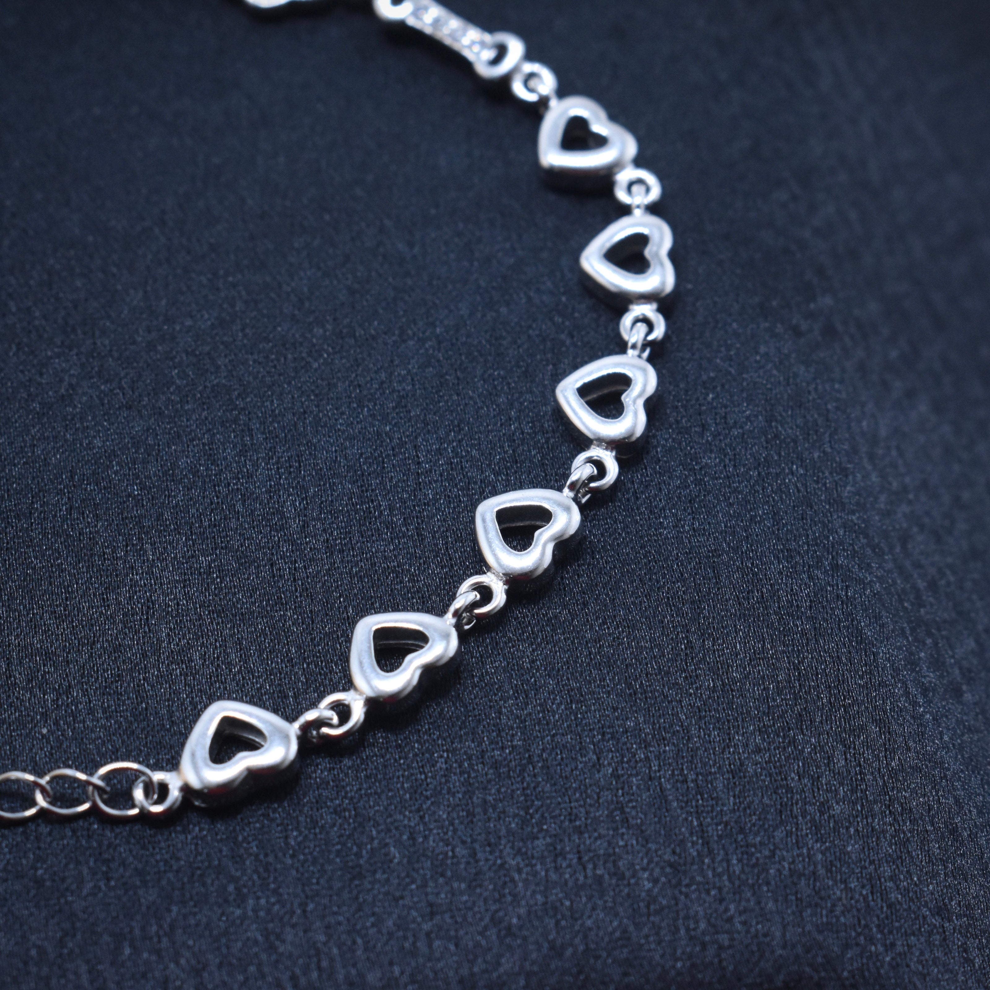 Heart Line Charm Silver Bracelet