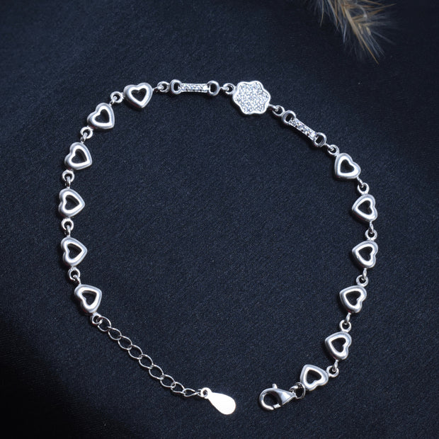 Heart Line Charm Silver Bracelet