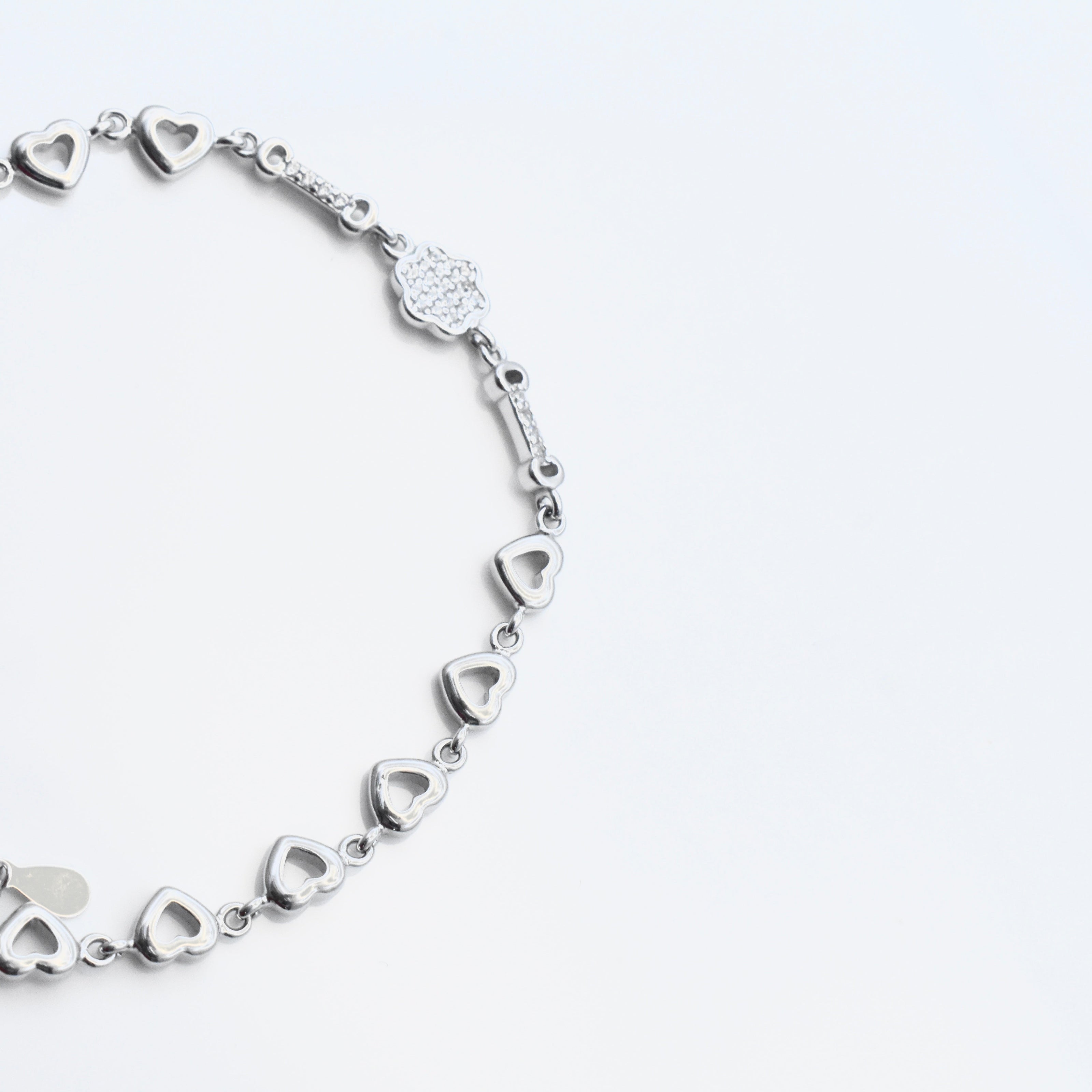 Heart Line Charm Silver Bracelet