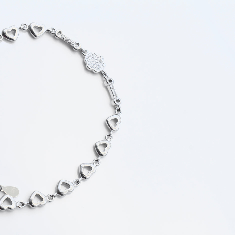 Heart Line Charm Silver Bracelet