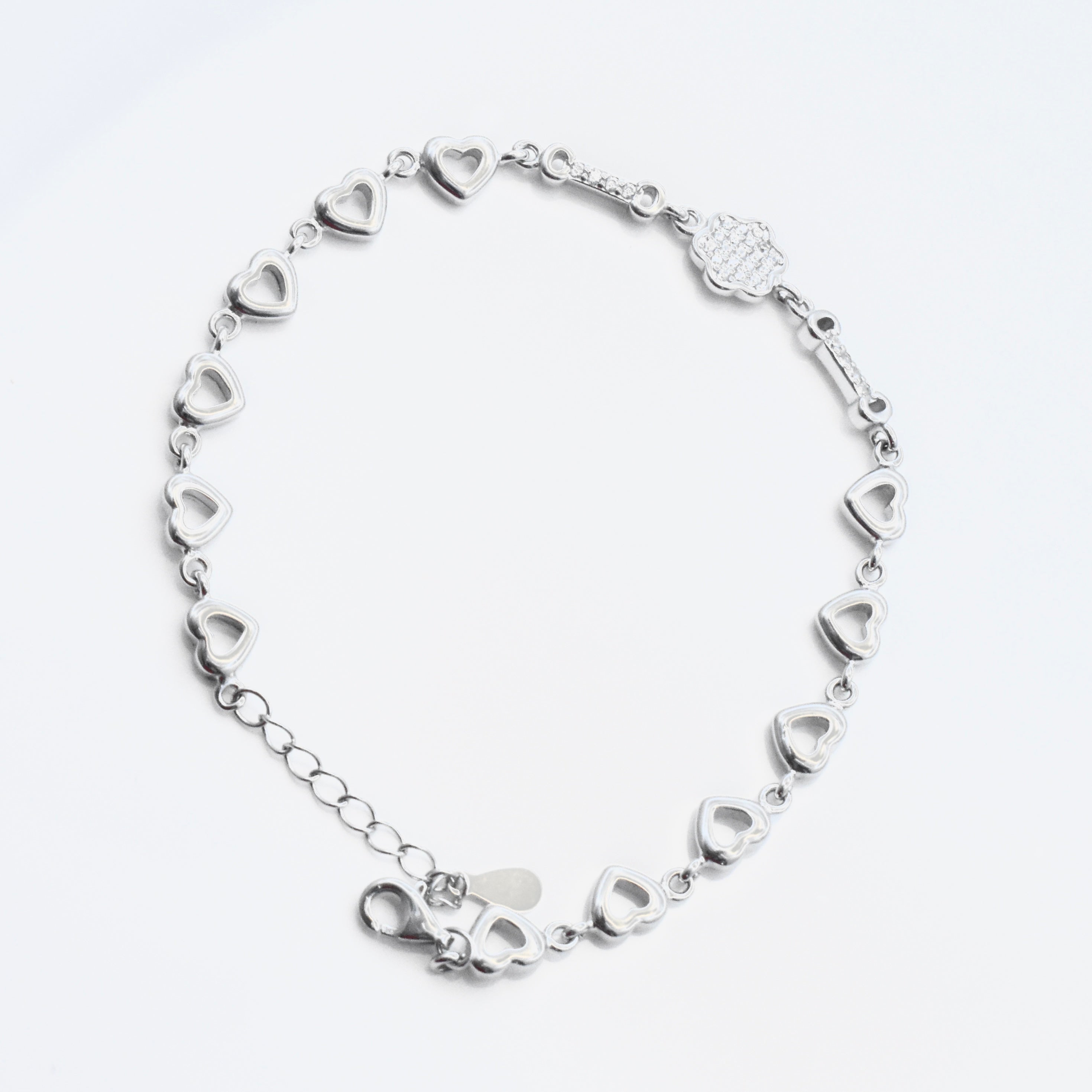 Heart Line Charm Silver Bracelet
