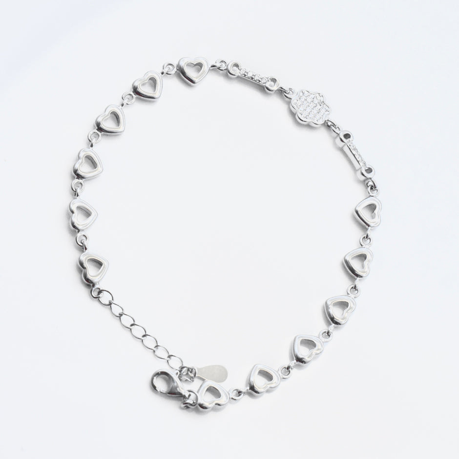 Heart Line Charm Silver Bracelet