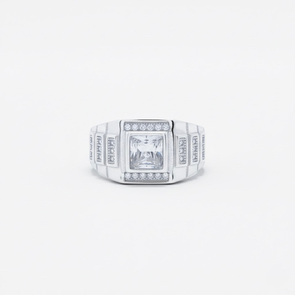 Architectural Square Solitaire Statement Ring