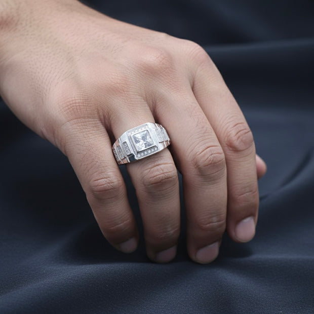 Architectural Square Solitaire Statement Ring