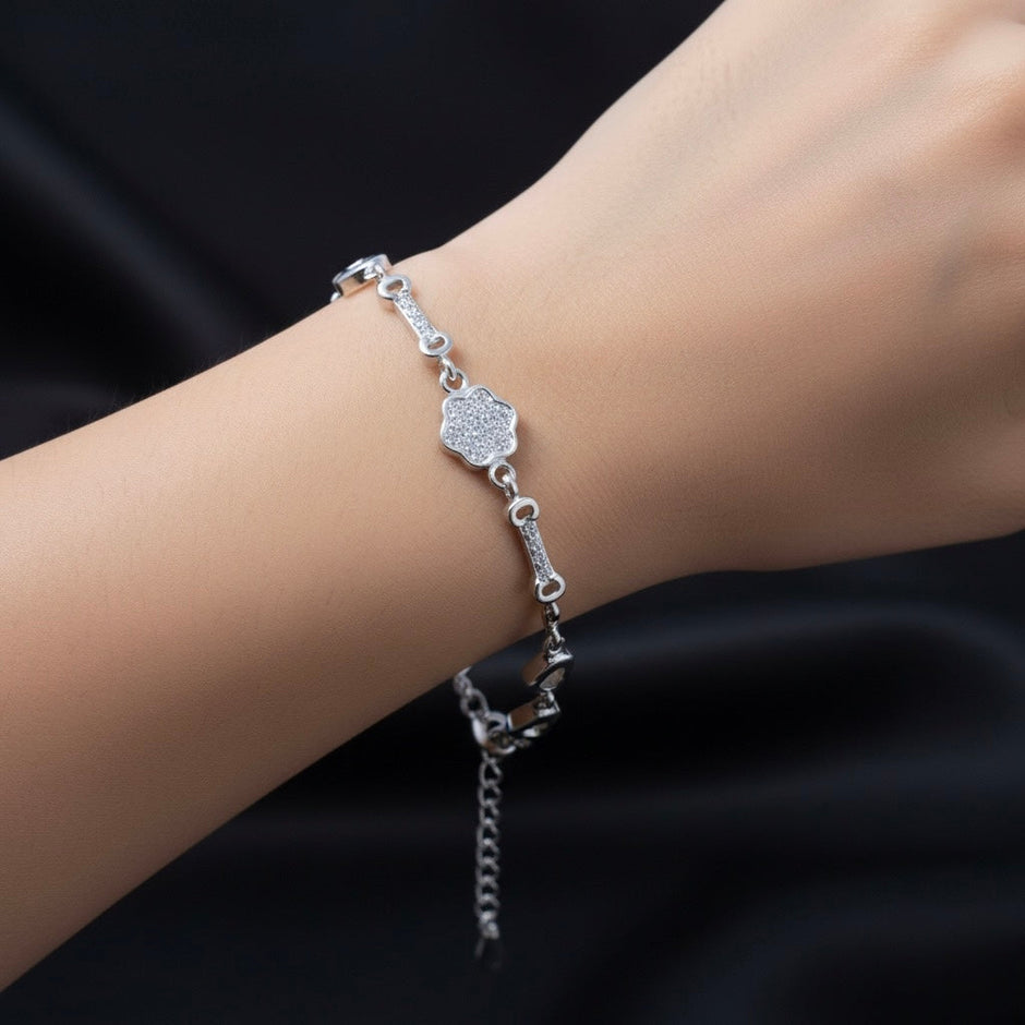 Heart Line Charm Silver Bracelet