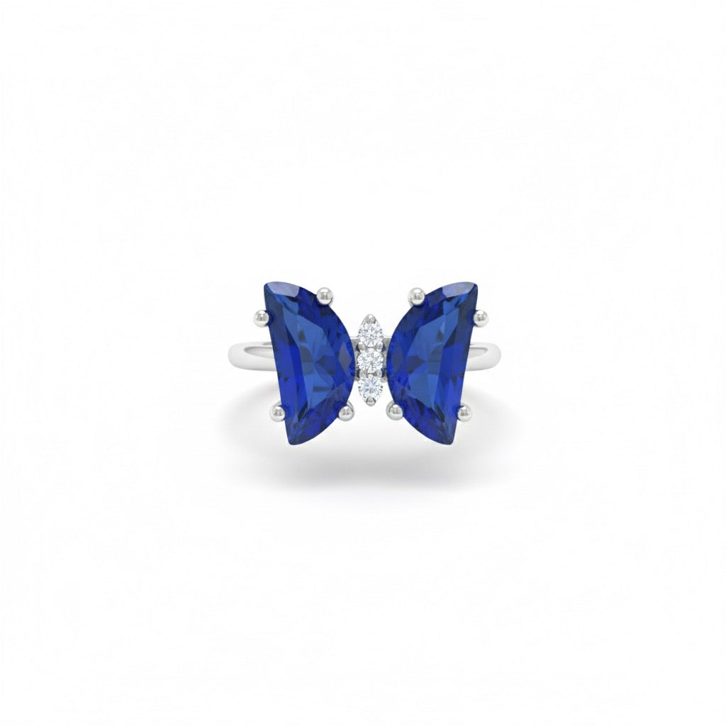Blue Zircon Butterfly Statement Ring