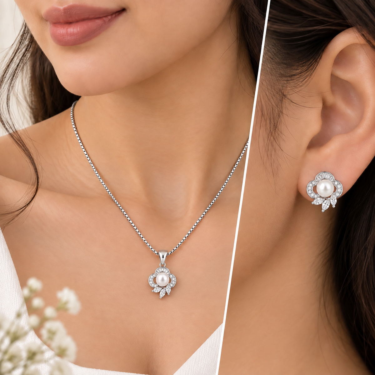 Pearl Floral Pendant Set