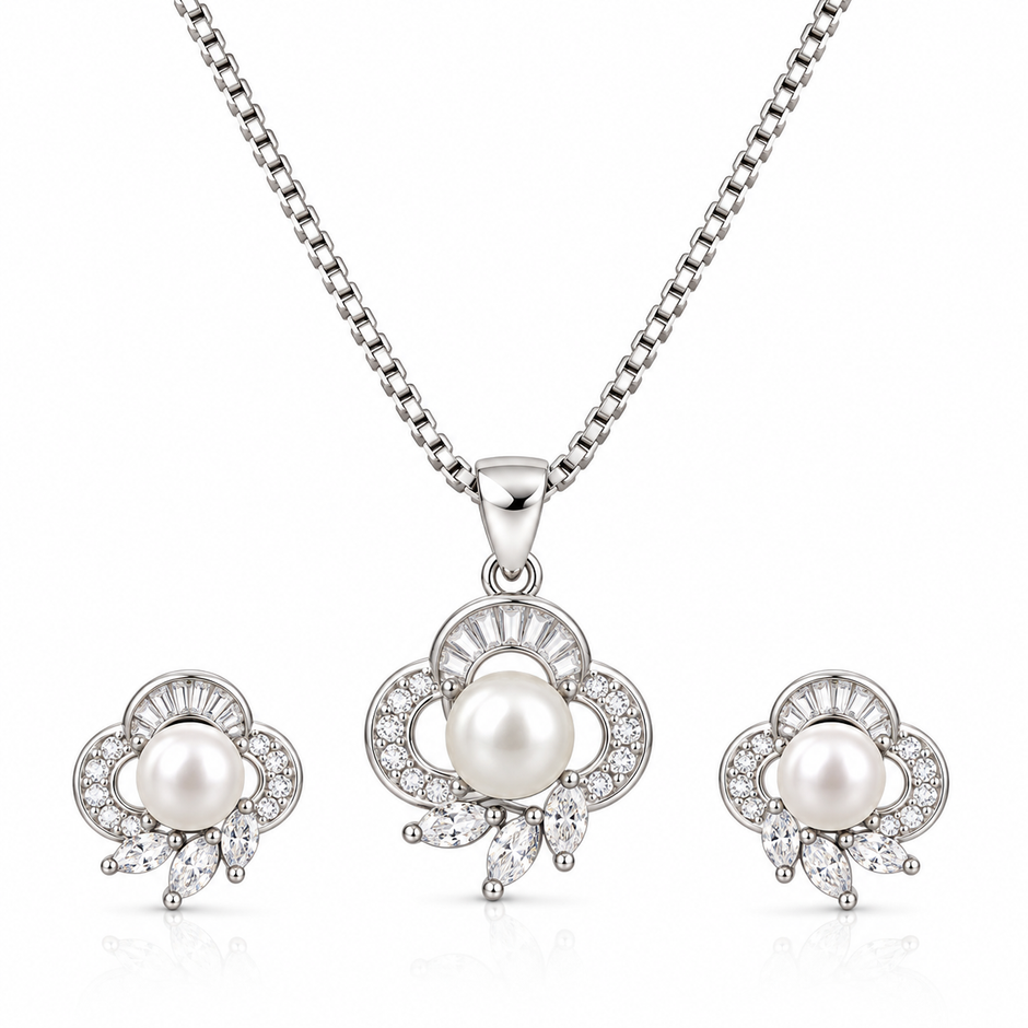 Pearl Floral Pendant Set