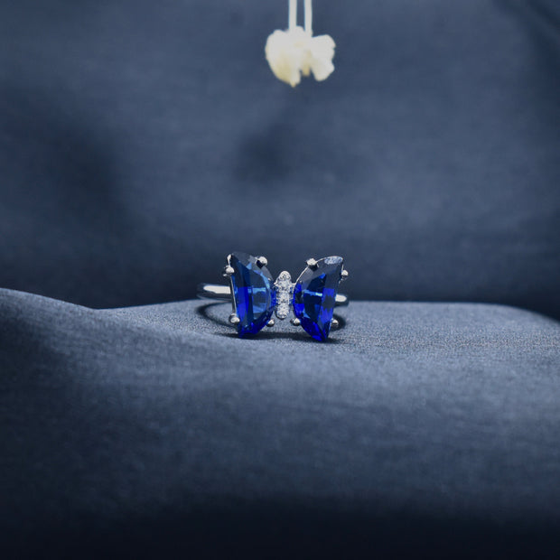 Silver Sapphire twin Ring