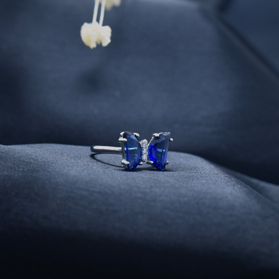 Silver Sapphire twin Ring