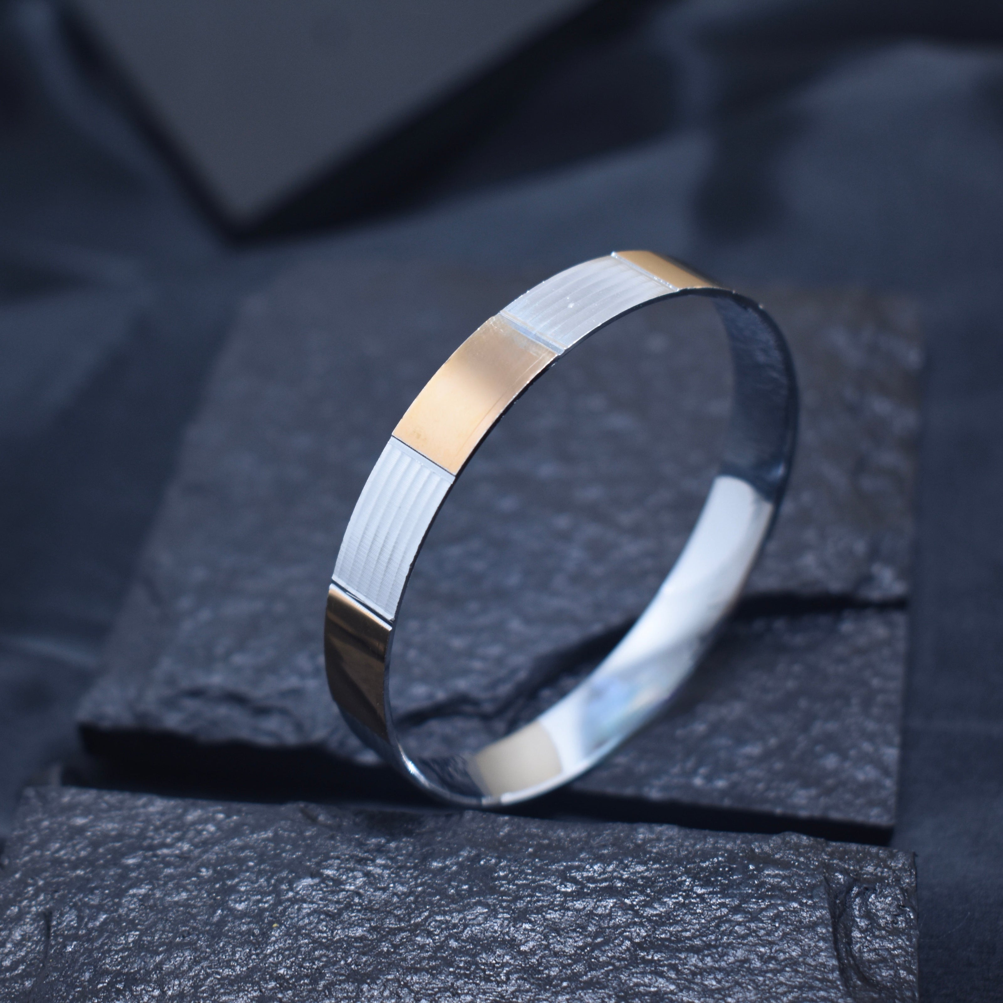 Bold Panel Gents Silver Rhodium Kada