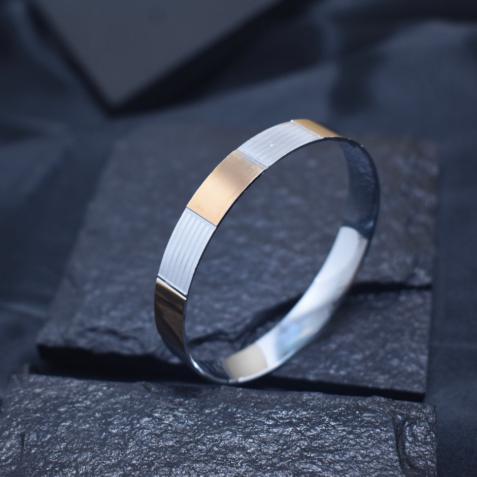 Bold Panel Gents Silver Rhodium Kada