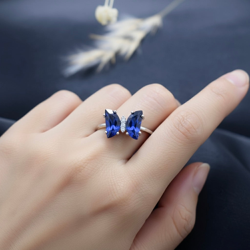 Silver Sapphire twin Ring