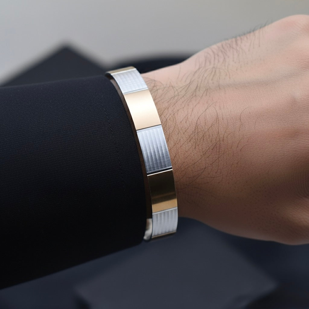 Bold Panel Gents Silver Rhodium Kada