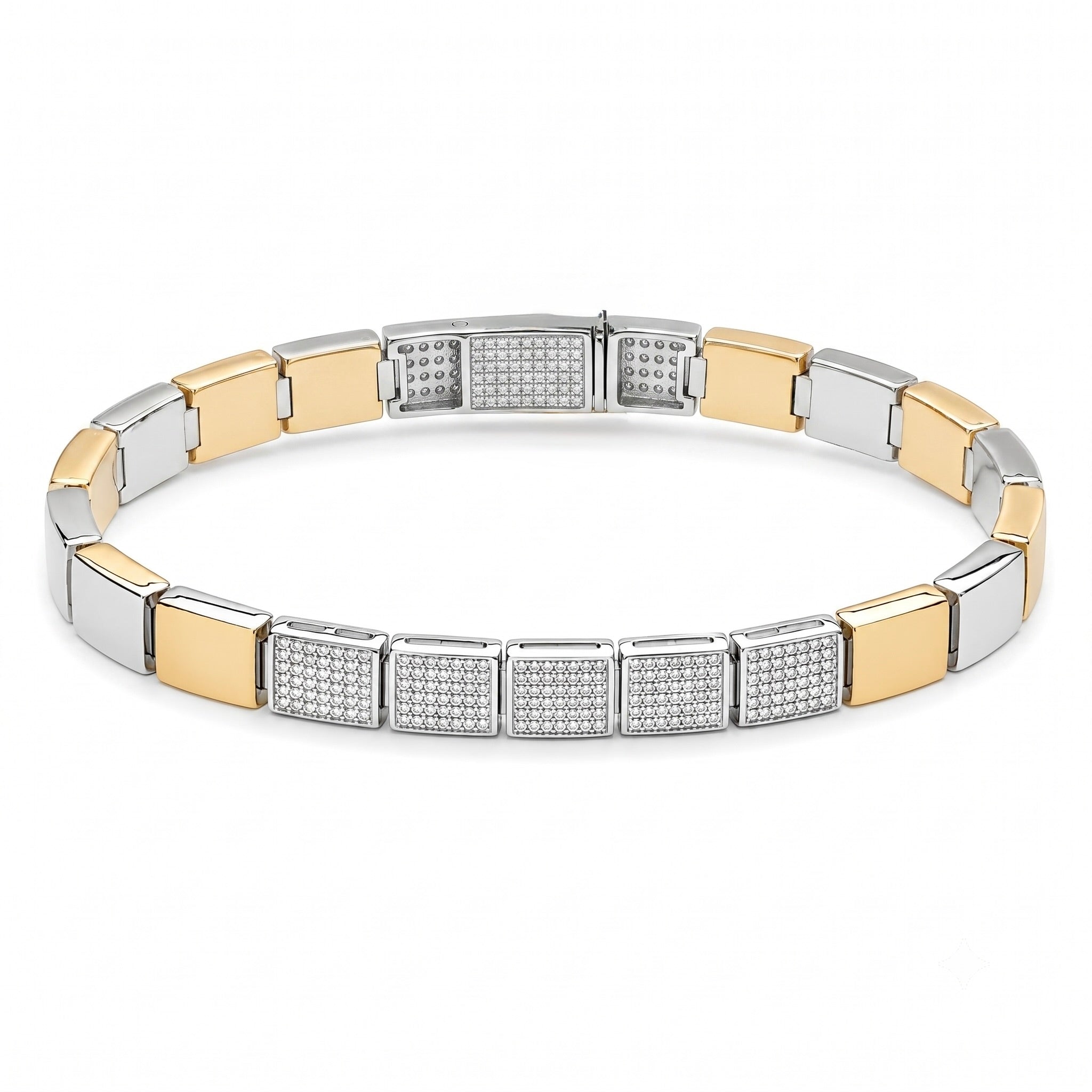 Dual Tone Iced Block Bracelet