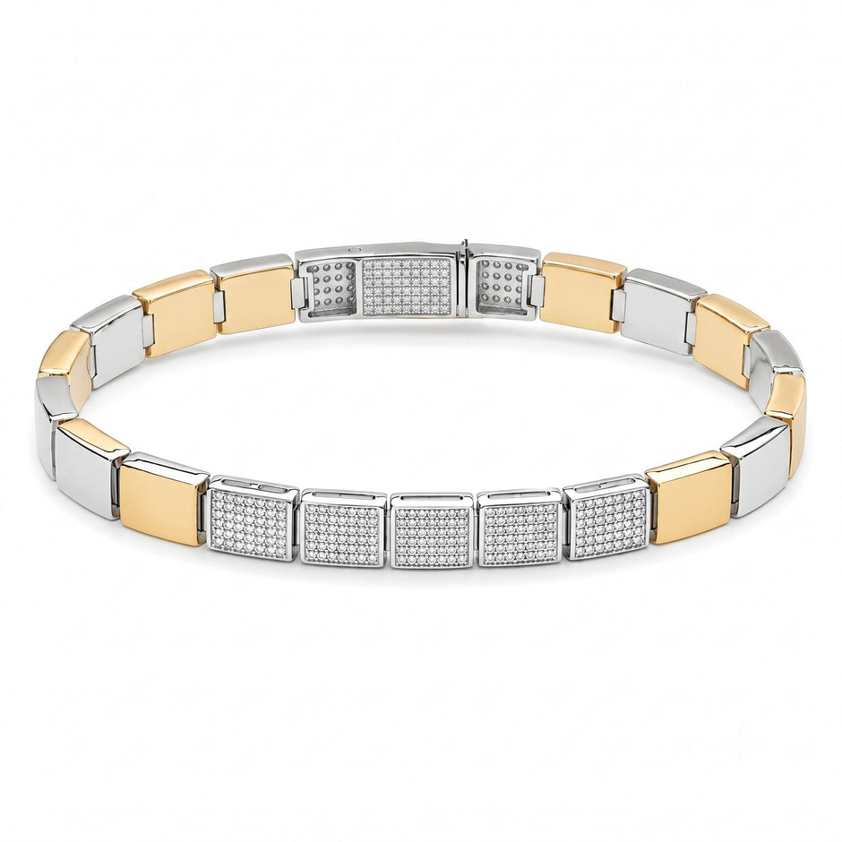 Dual Tone Iced Block Bracelet