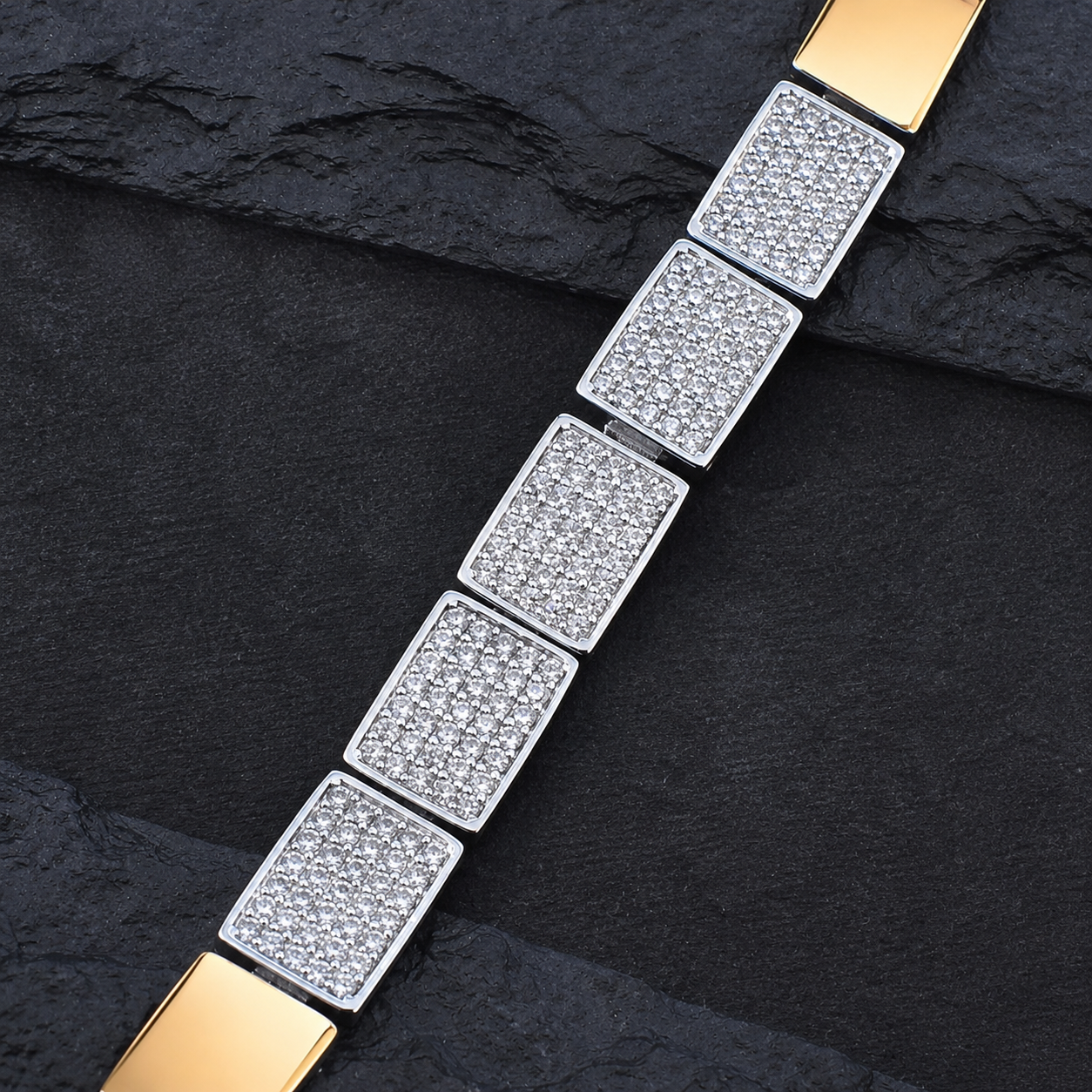 Dual Tone Iced Block Bracelet