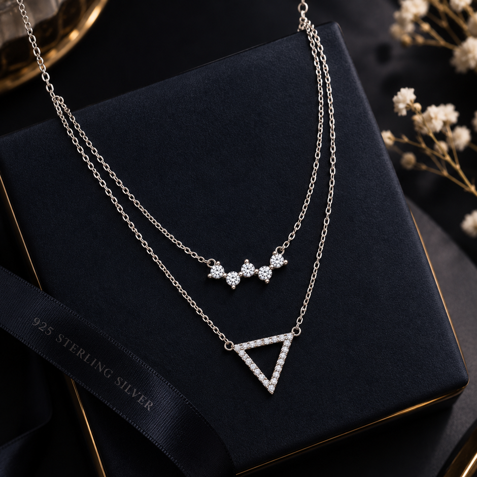 Layered Triangle Pendant Necklace