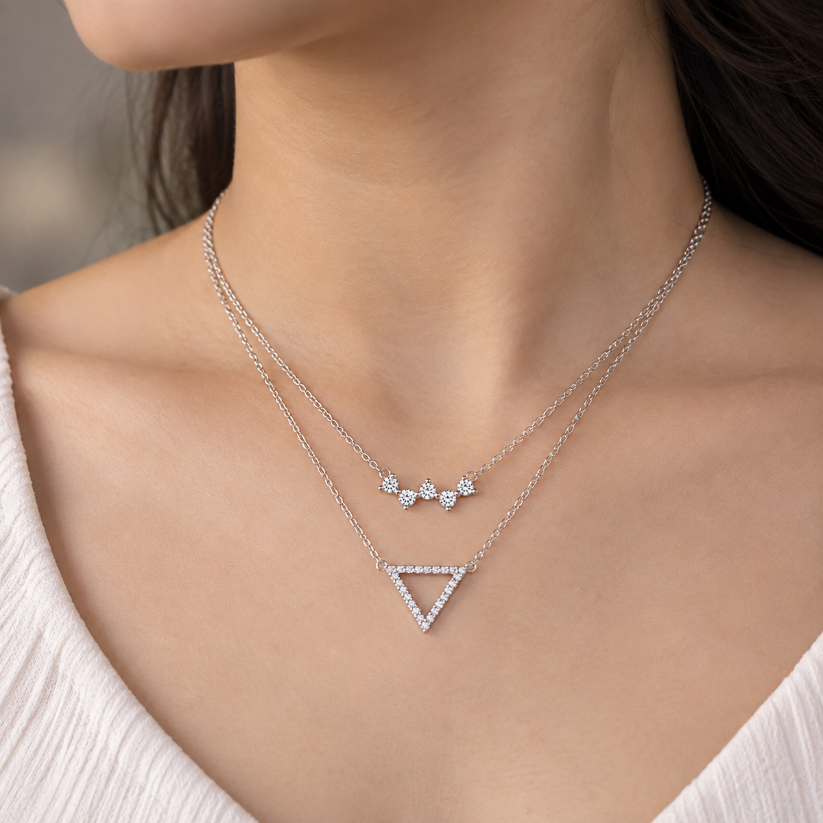 Layered Triangle Pendant Necklace