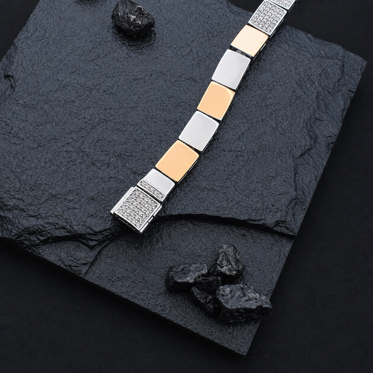 Dual Tone Iced Block Bracelet