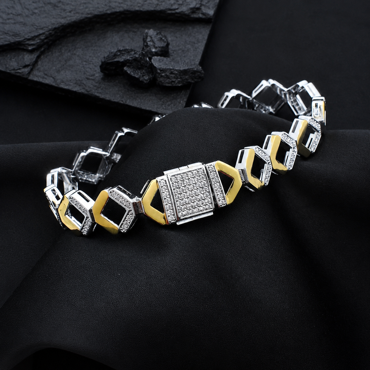 Dual Tone Diamond Frame Bracelet