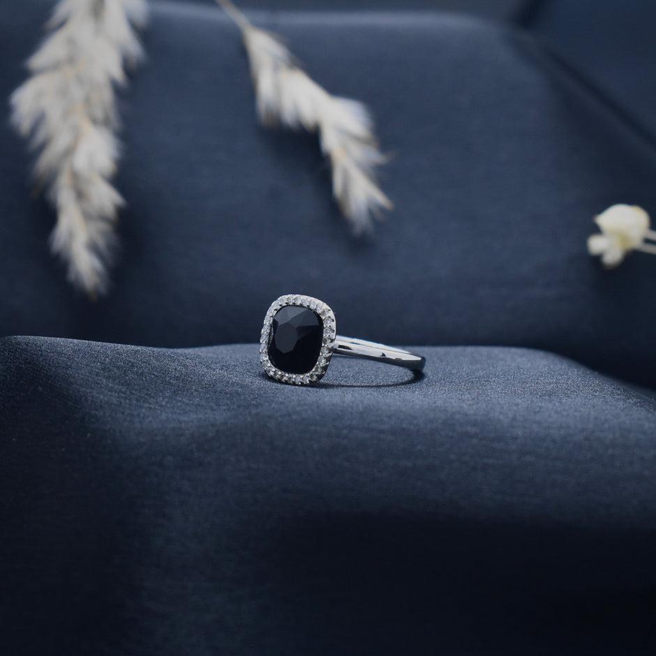 Silver Ebony Cushion Ring