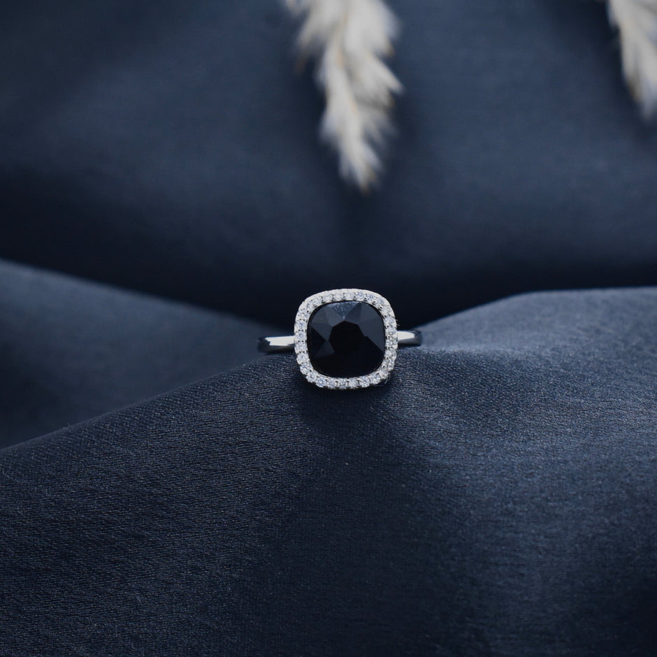 Silver Ebony Cushion Ring