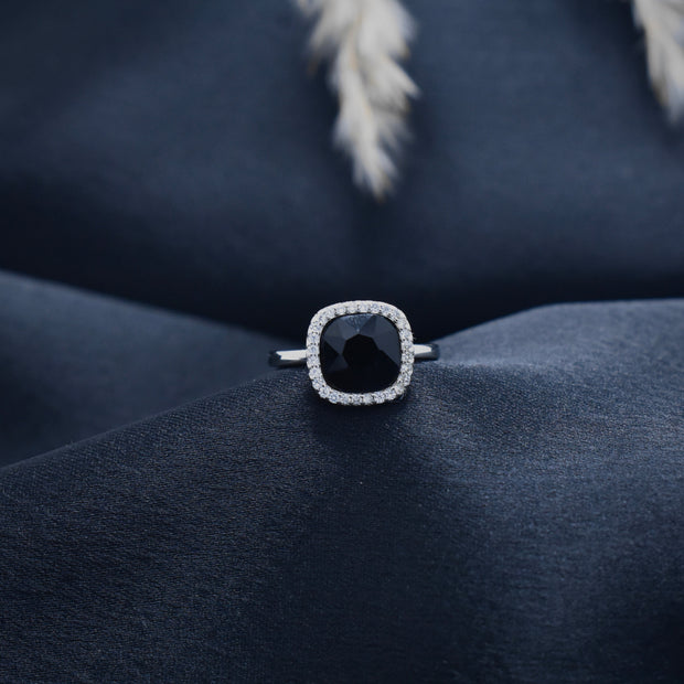 Silver Ebony Cushion Ring
