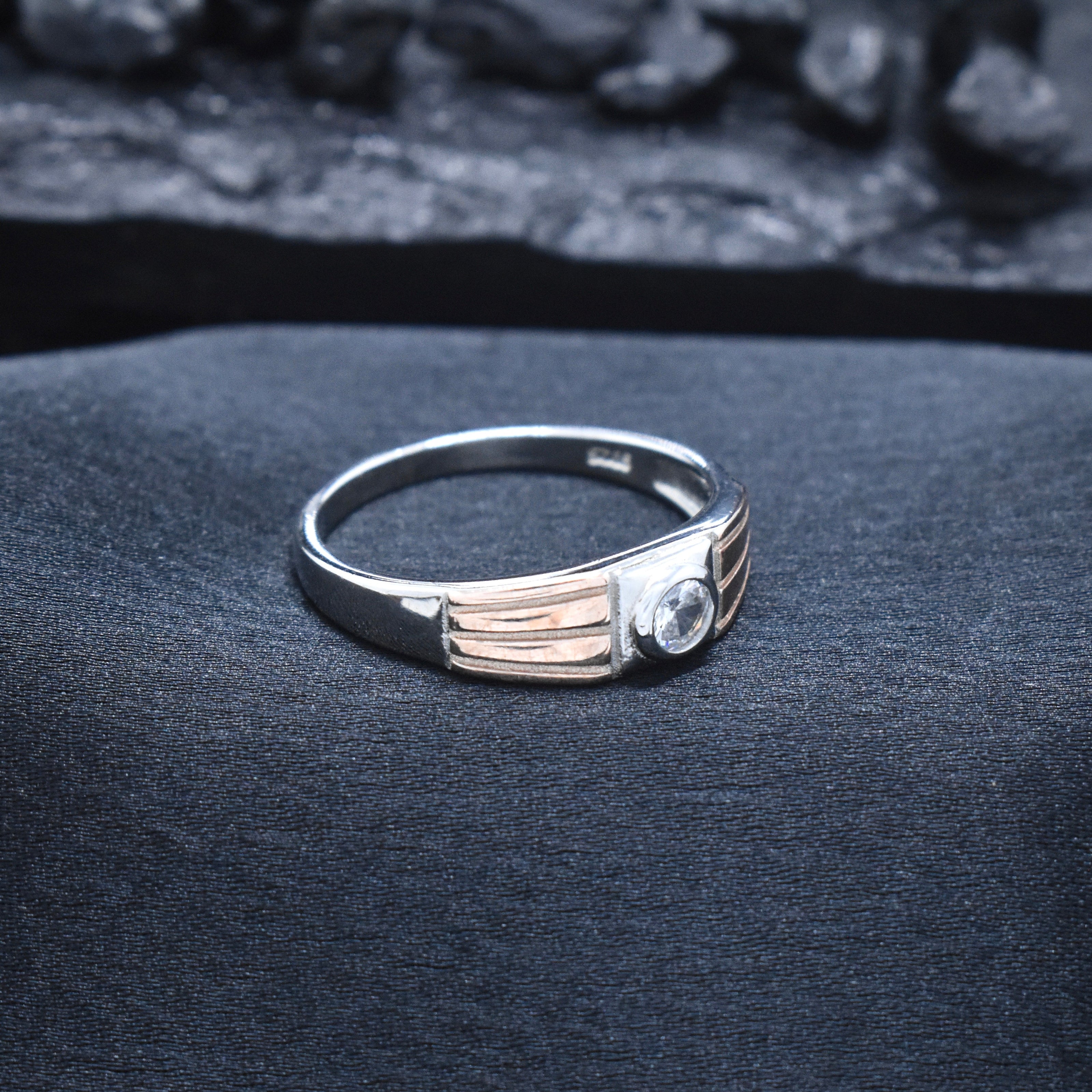Elegant Two-Tone Solitaire Silver Ring