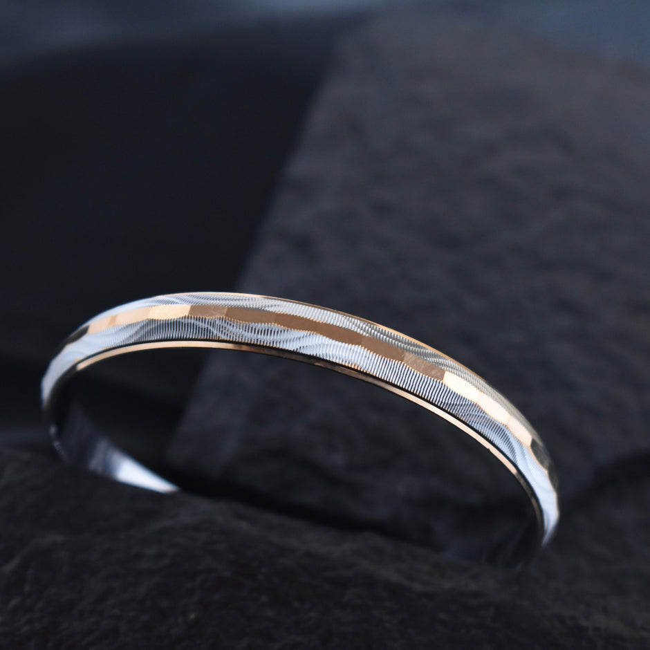 Grooved Classic Gents Silver Rhodium Kada