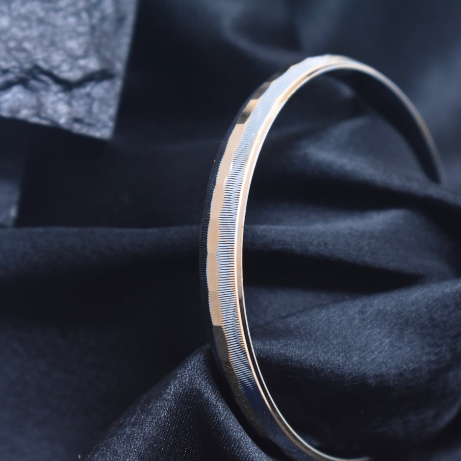 Grooved Classic Gents Silver Rhodium Kada