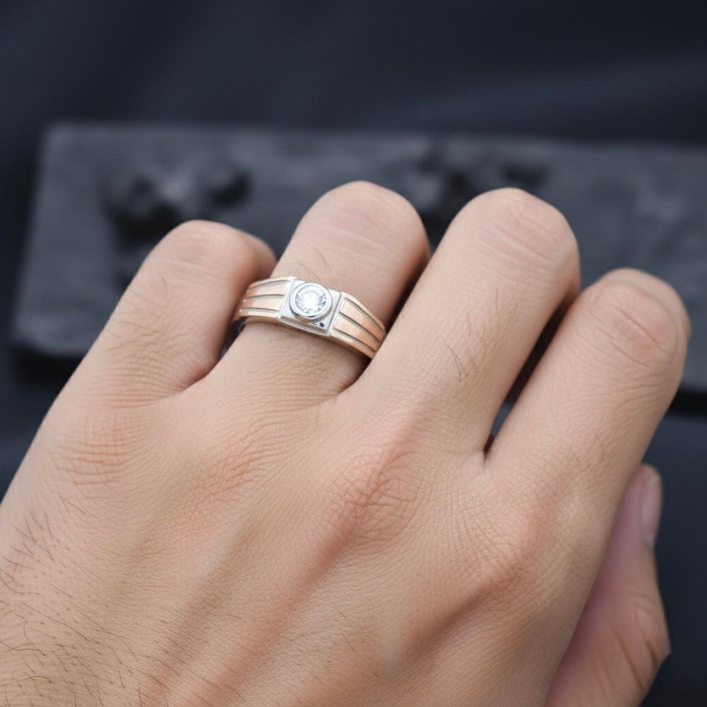Dual-Tone Linear Solitaire Statement Ring