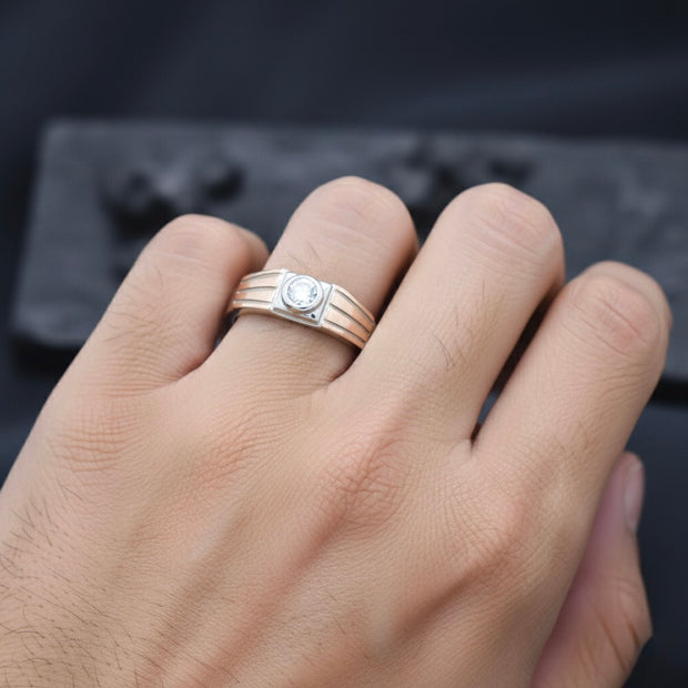 Dual-Tone Linear Solitaire Statement Ring