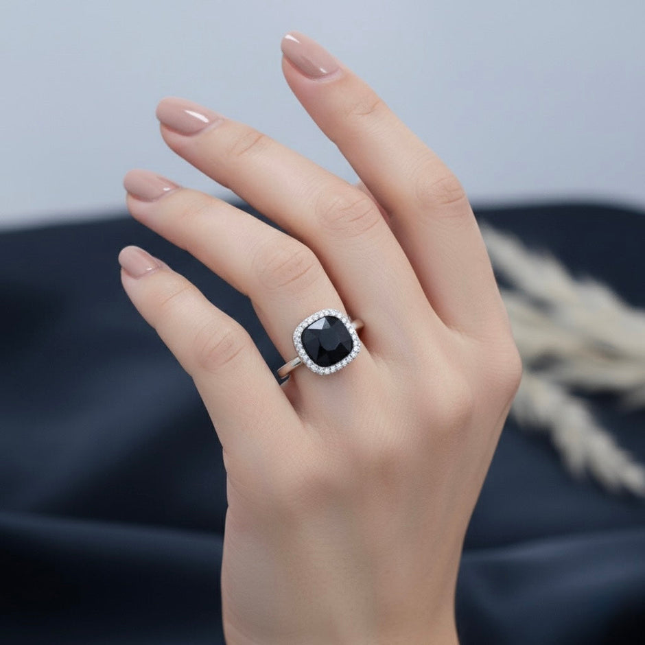 Silver Ebony Cushion Ring