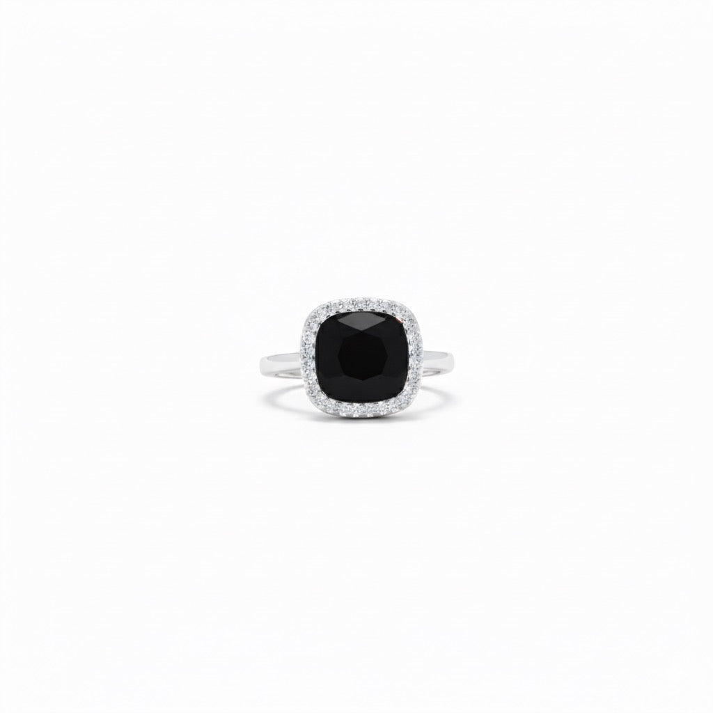 Silver Ebony Cushion Ring