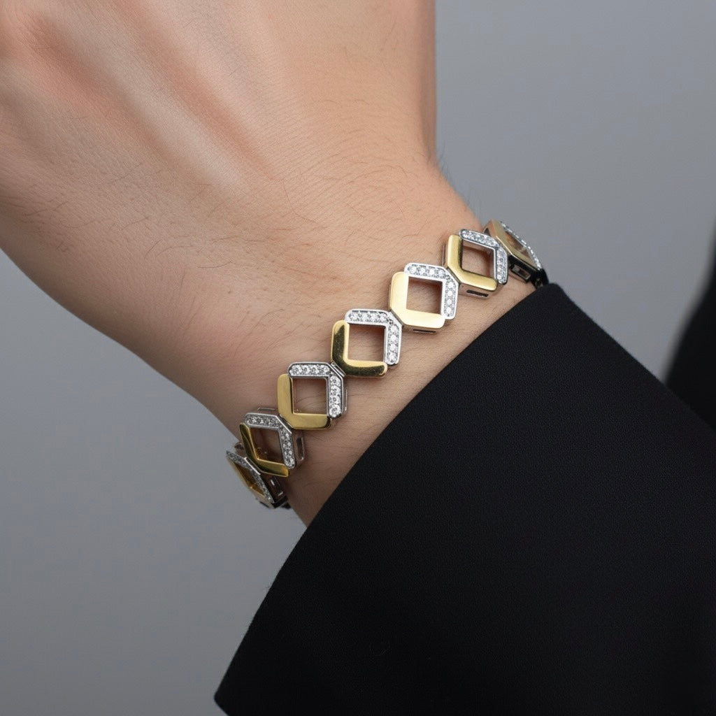 Dual Tone Diamond Frame Bracelet