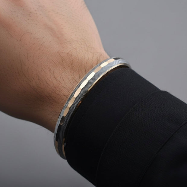 Grooved Classic Gents Silver Rhodium Kada