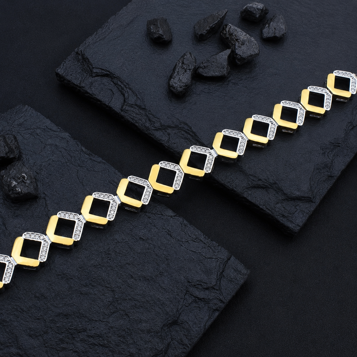 Dual Tone Diamond Frame Bracelet