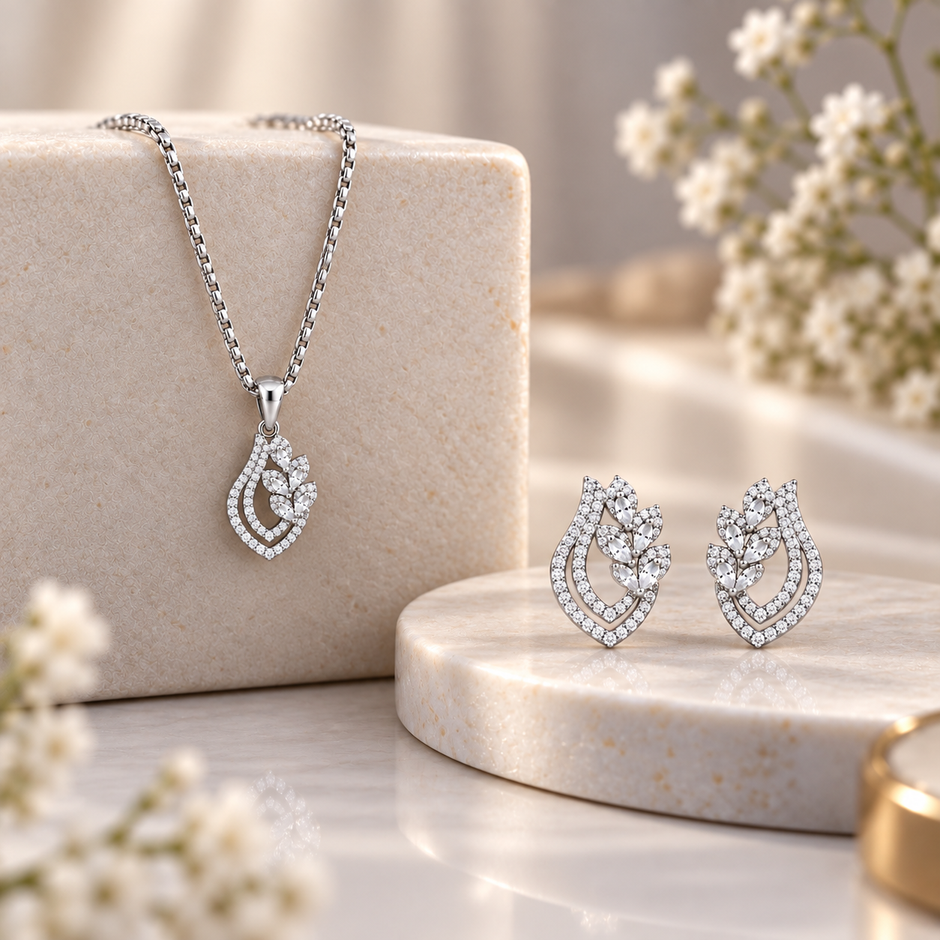 Leaf Cluster Pendant Set