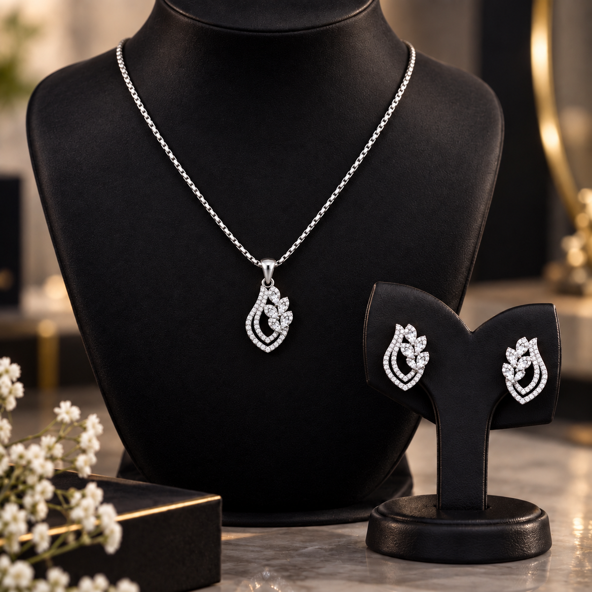 Leaf Cluster Pendant Set