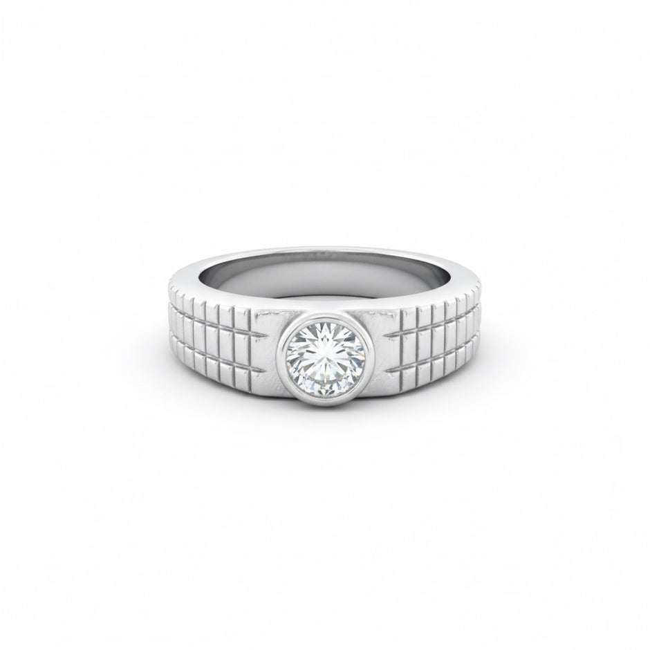 Textured Grid Solitaire Statement Ring