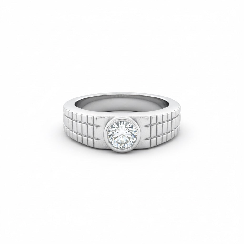 Solitaire Textured Band Silver Ring