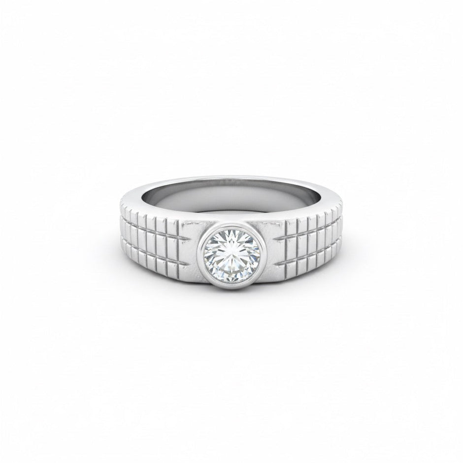 Solitaire Textured Band Silver Ring