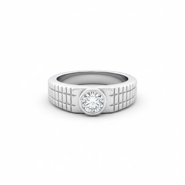 Textured Grid Solitaire Statement Ring