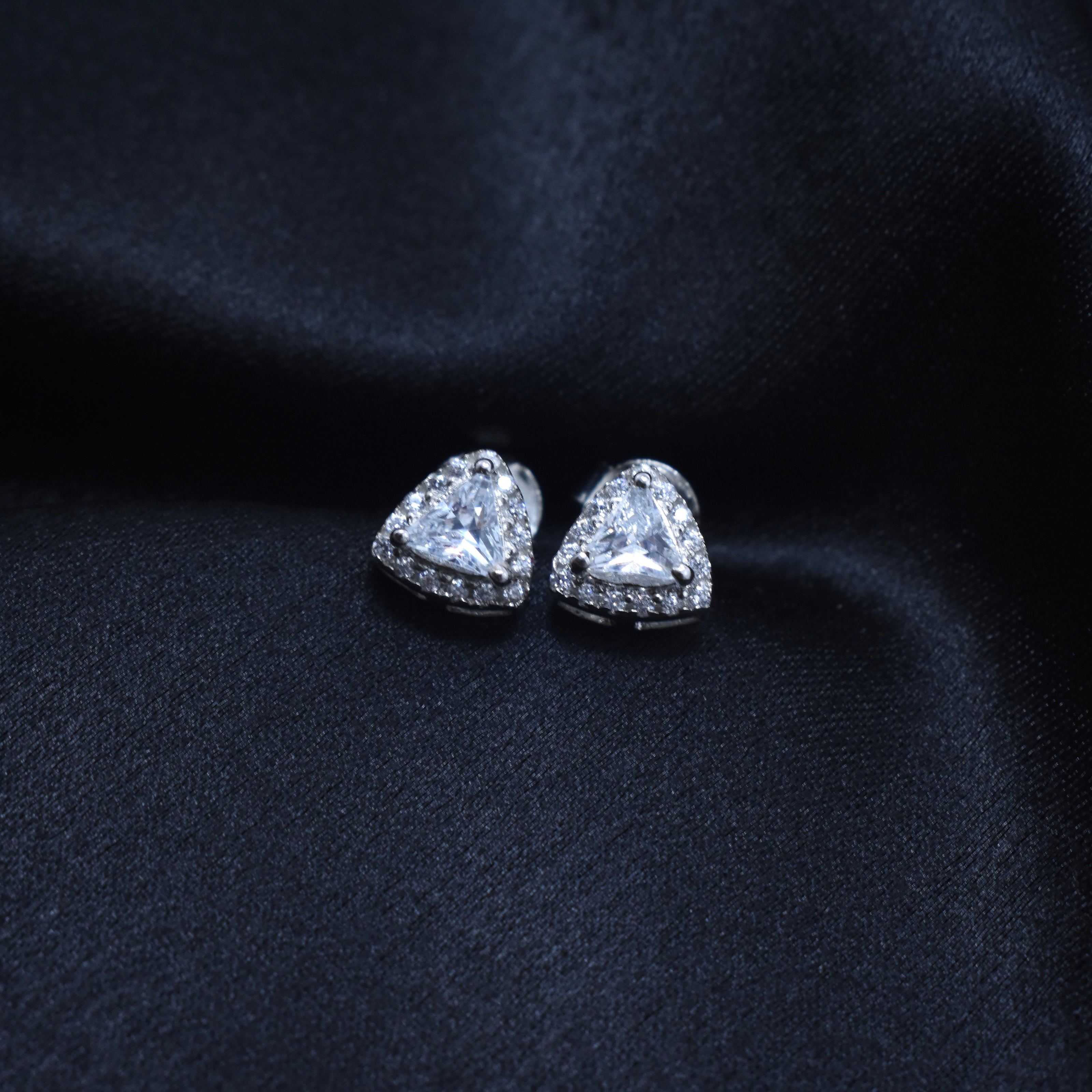 Triangle Cluster Drop Silver Earrings