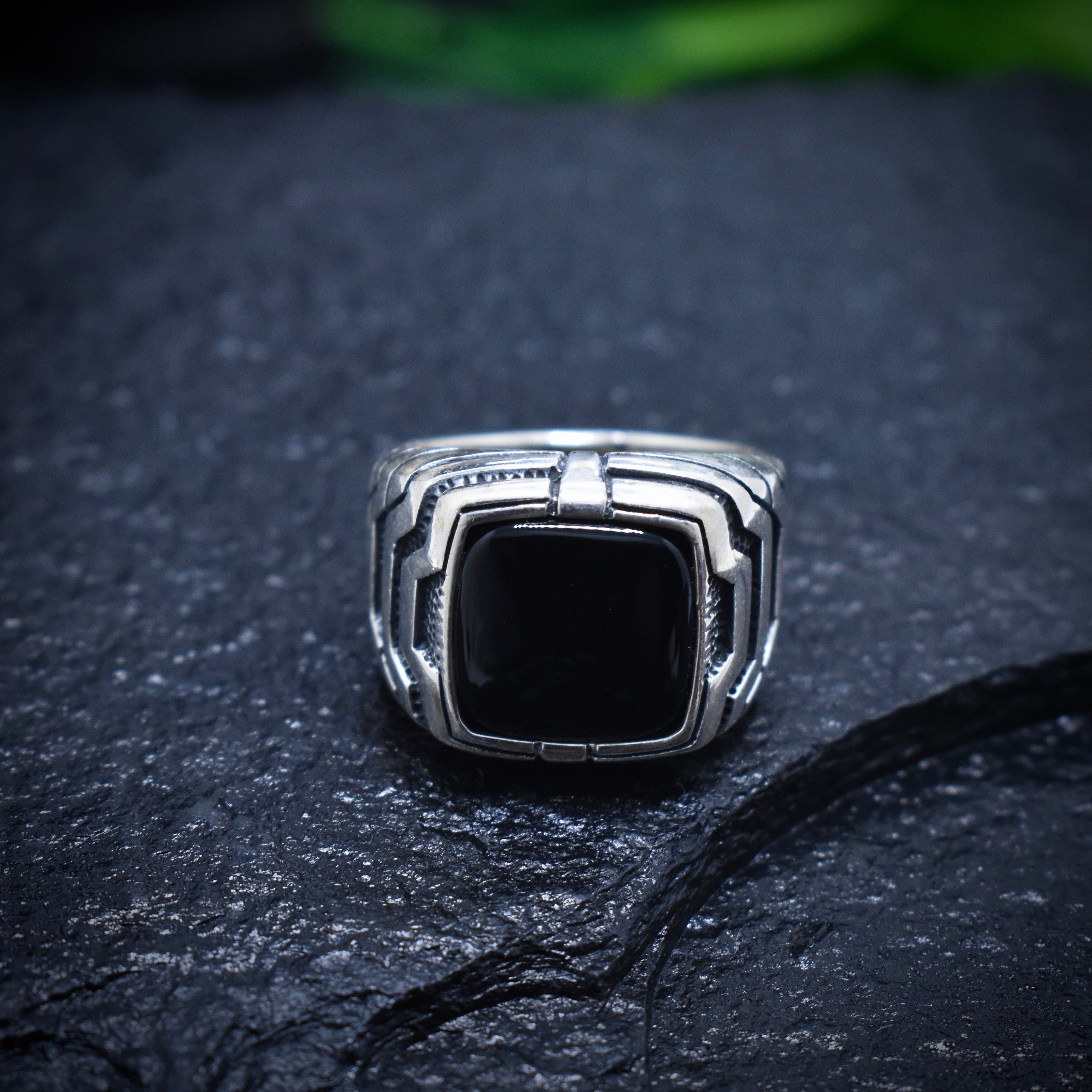 Antique Silver Chevron Block Ring