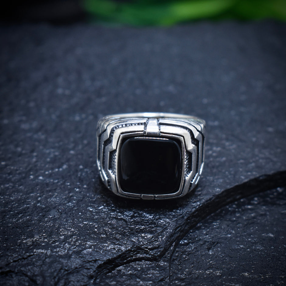Antique Silver Chevron Block Ring