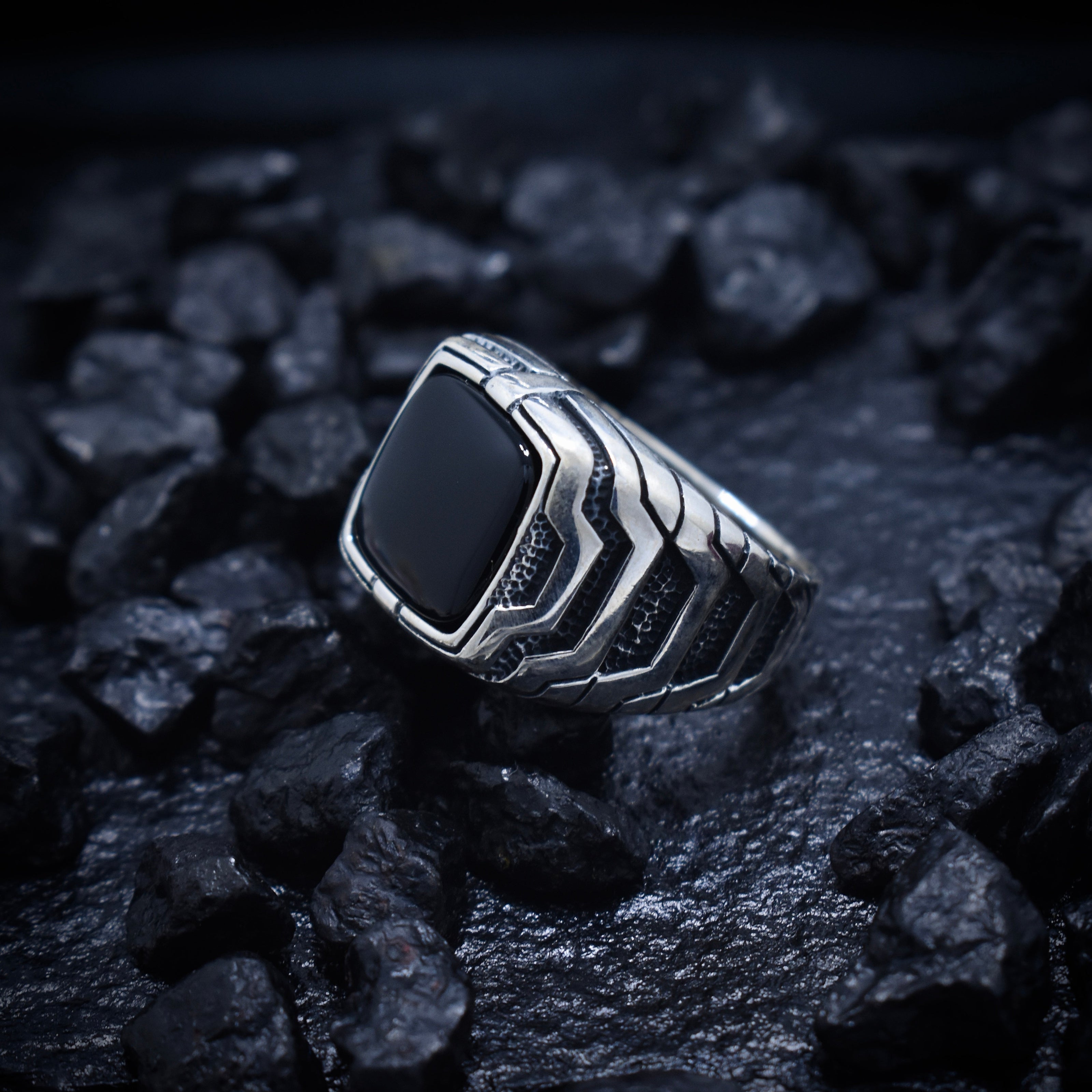 Antique Silver Chevron Block Ring