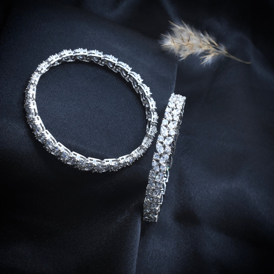 Marquise Row Silver Bangle Set