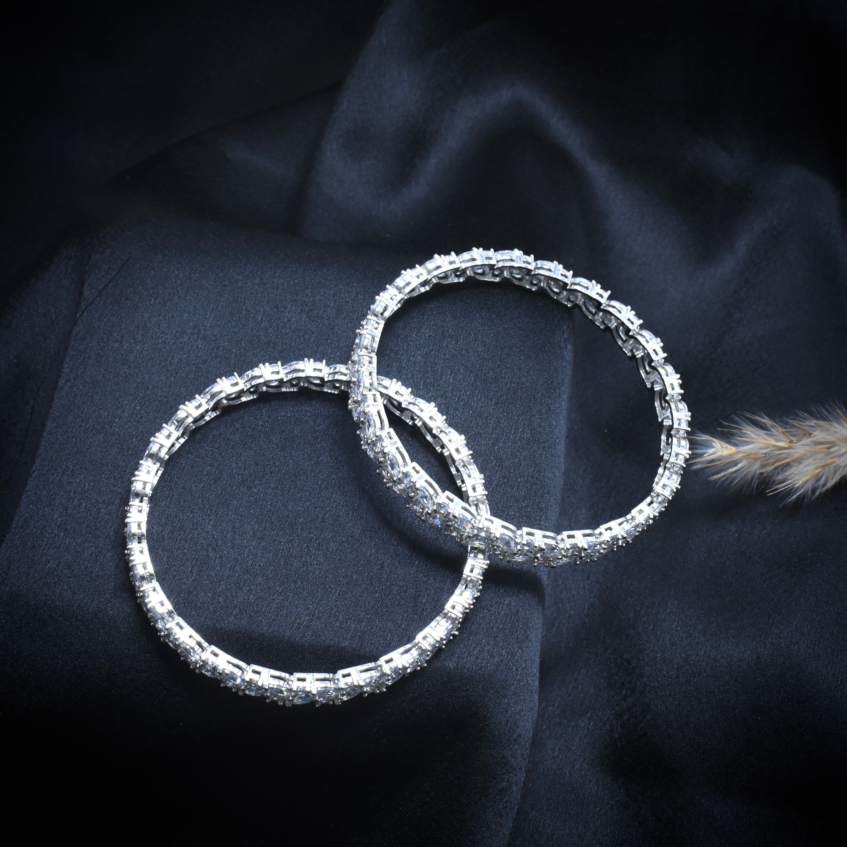 Marquise Row Silver Bangle Set